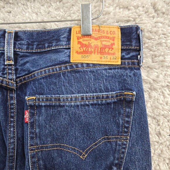 Levis 505 Jeans Mens 34x32 Blue Regular Straight Fit Workwear Cowboy Denim - Picture 5 of 13